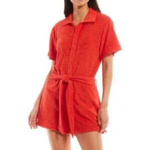 GIANNA BINNI Terrycloth Romper Red Small Cover-Up Beach Vacation Classic Preppy